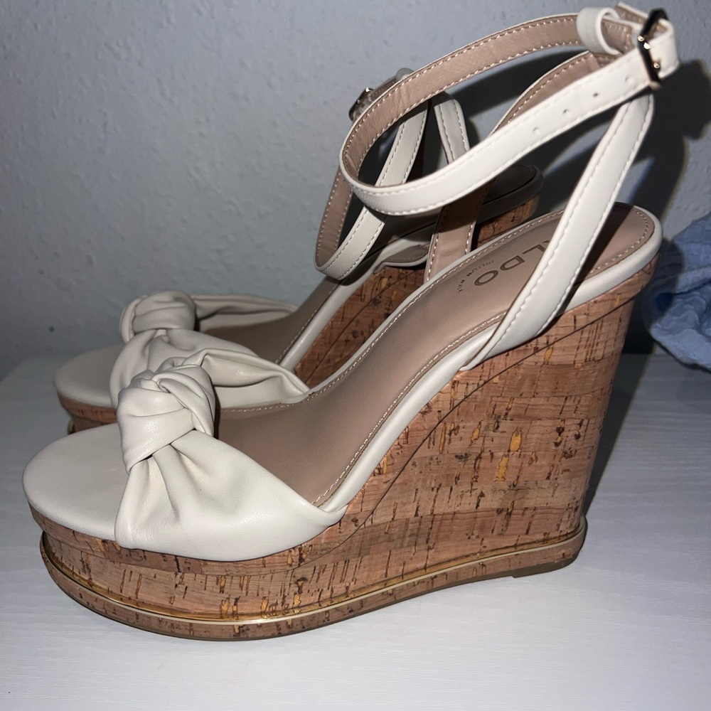 Aldo Beige and Cork Wedge Sandals